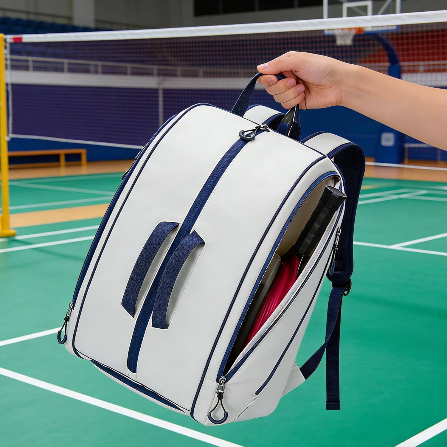 Canvas Peak Racket Storage Backpack Waterproof Versatile Bags Adjustable Multi-Layer Rucksack Outdoor Travel Backpacks (White)