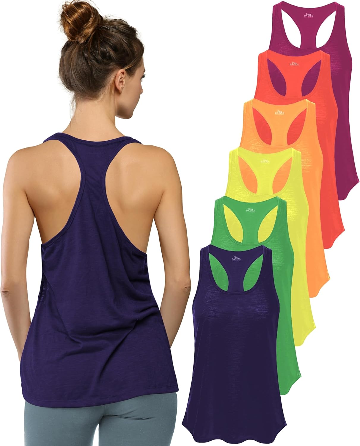 Sexy Basics Women's Everyday Flowy Burnout Slub Racer Back Tanks | Active Workout Tops | Multi Packs & Colors