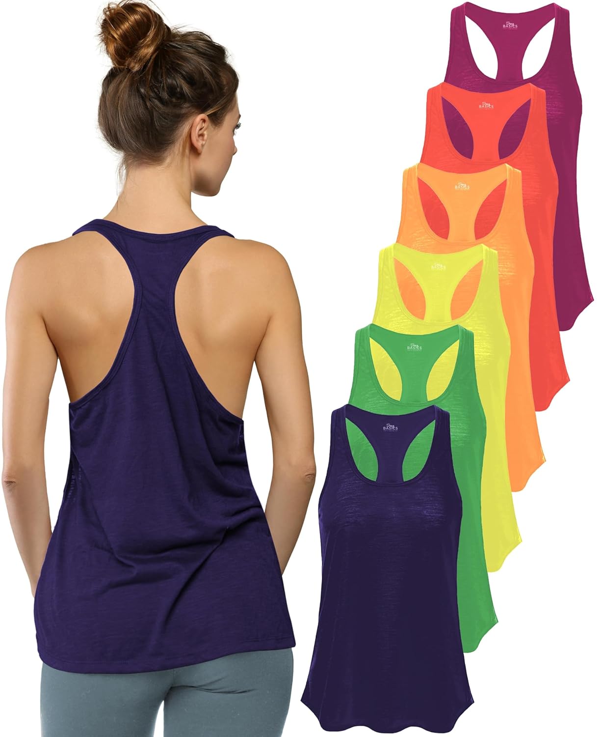 Sexy Basics Womens Everyday Flowy Burnout Slub Racer Back Tanks Active Workout Tops Multi Packs Colors