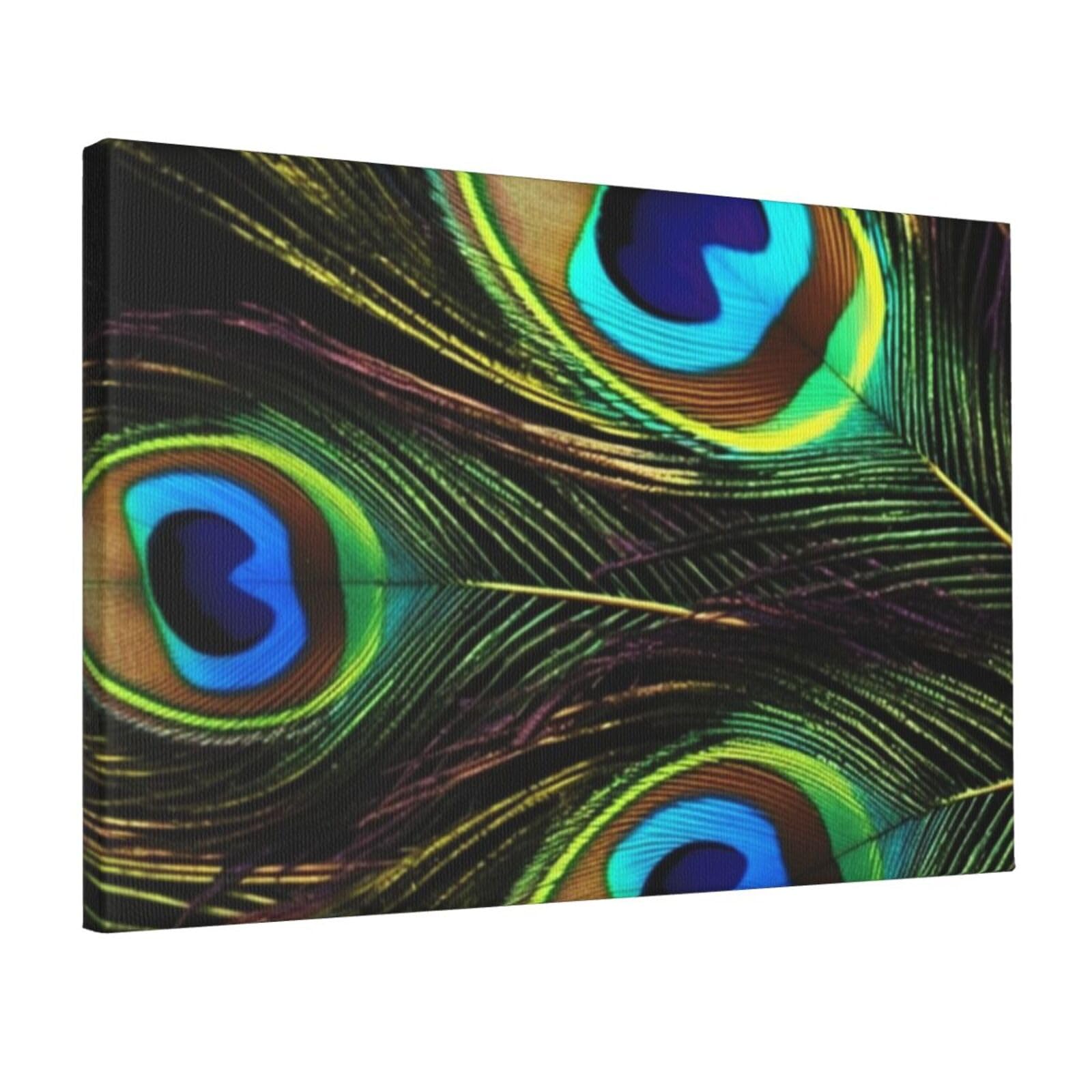 KLOPH Peacock Feathers Canvas Wall Art for Living Room 12"x18" Modern Artwork Painting for Bathroom Hanging Canvas Prints Aesthetic Wallart for Bedroom Kitchen Office Wall Decor