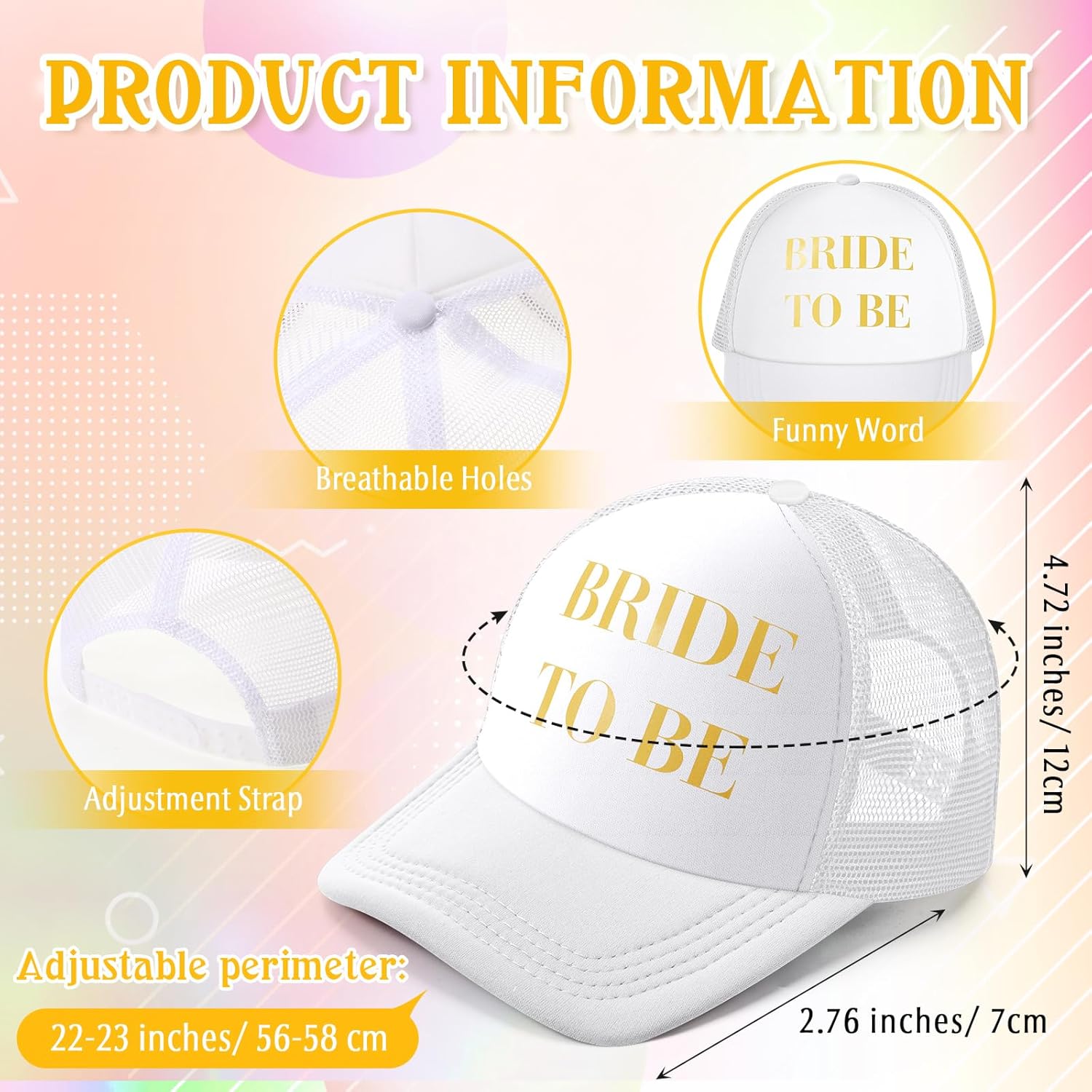 JaGely 10 Pack Funny Hat for Women Neon Group Baseball Cap Adjustable Bride Hat for Bachelorette Party Girl Trip Weekend