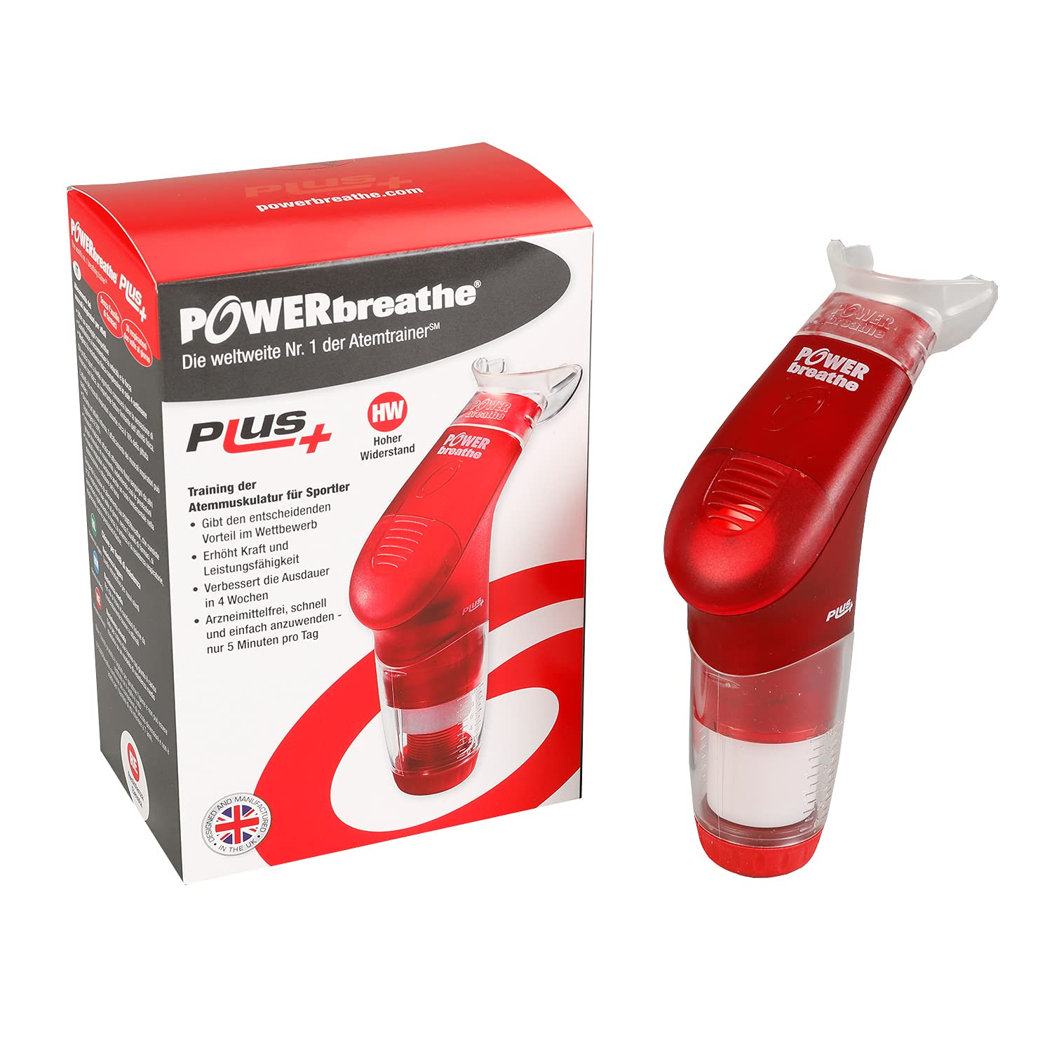 POWERBREATHE Plus Sport - Allenatore respiratorio ad alta resistenza, per rafforzare la muscolatura respiratoria, con 11 livelli, strumento di allenamento respiratorio per esercizi di respirazione