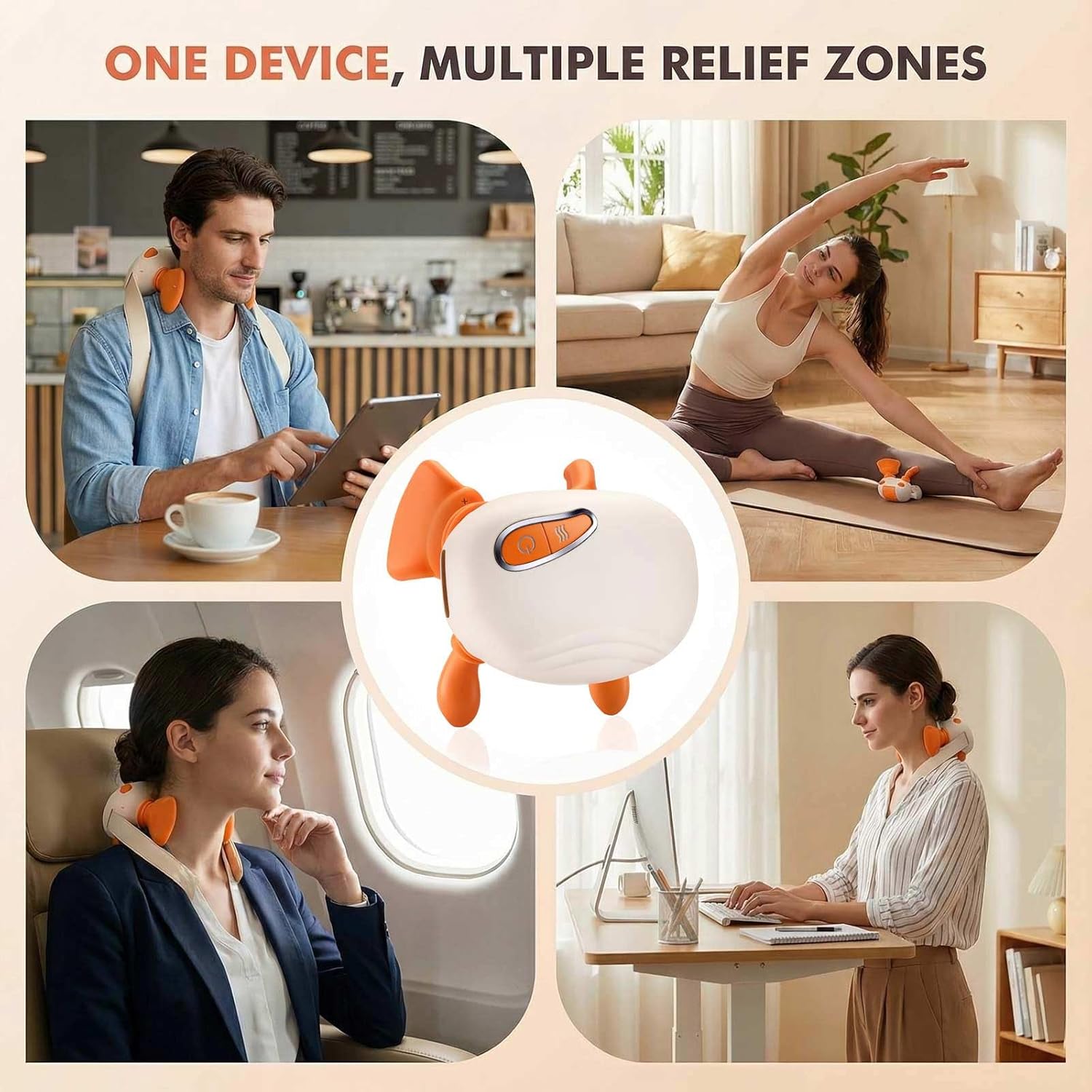 4D Neck and Shoulder Massager, Bionic Heated Massager, Shiatsu Kneading & Hands Traction for Deep Tissue, Portable Wireless Massager for Daily Body Relief, 3 Relax Modes, Gift for Men Women