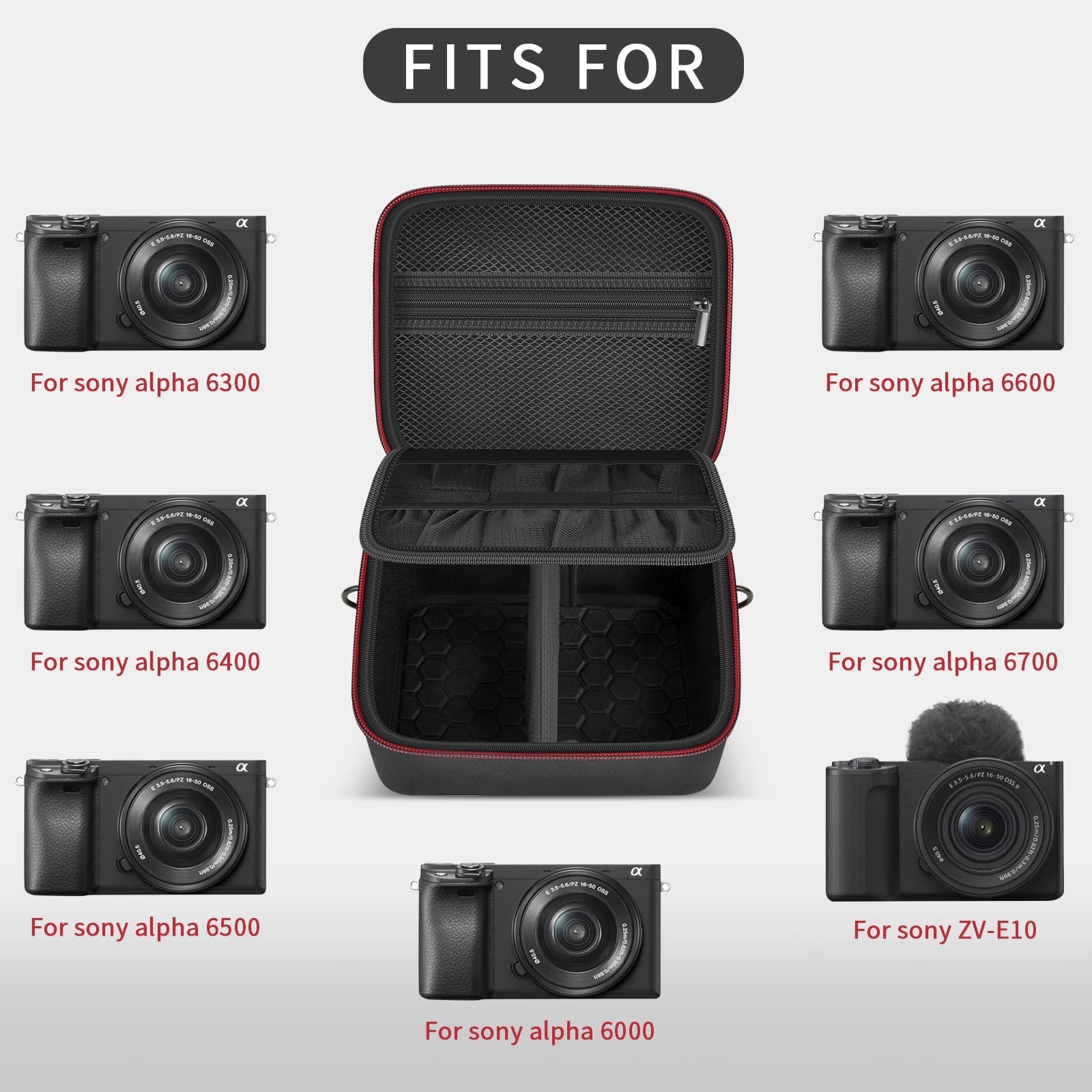 casmilee Custodia per fotocamera digitale mirrorless Sony Alpha ZV-E10 Alpha a6400/ a6700/ a6100/ a6000/ a6600/ a6500, borsa da viaggio rigida con tracolla per obiettivi e accessori (nero, M)
