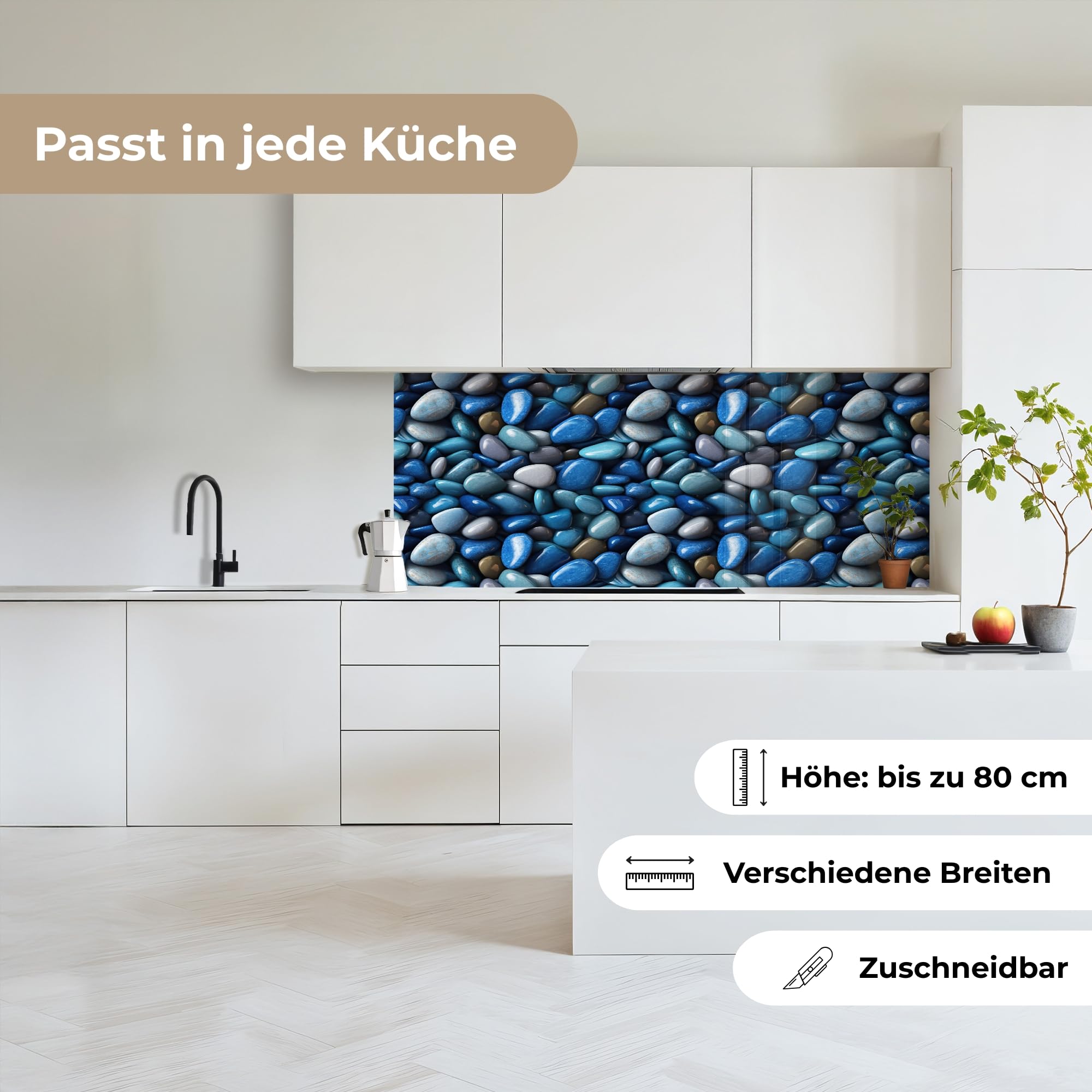 KitchenYeah© Küchenrückwand 80x200 cm Selbstklebende Kitchen Wall Protector Küchen Rückenwand Küchenfronten Küchenrückwände Küche Wand Blaue - Ozean - Kiesel