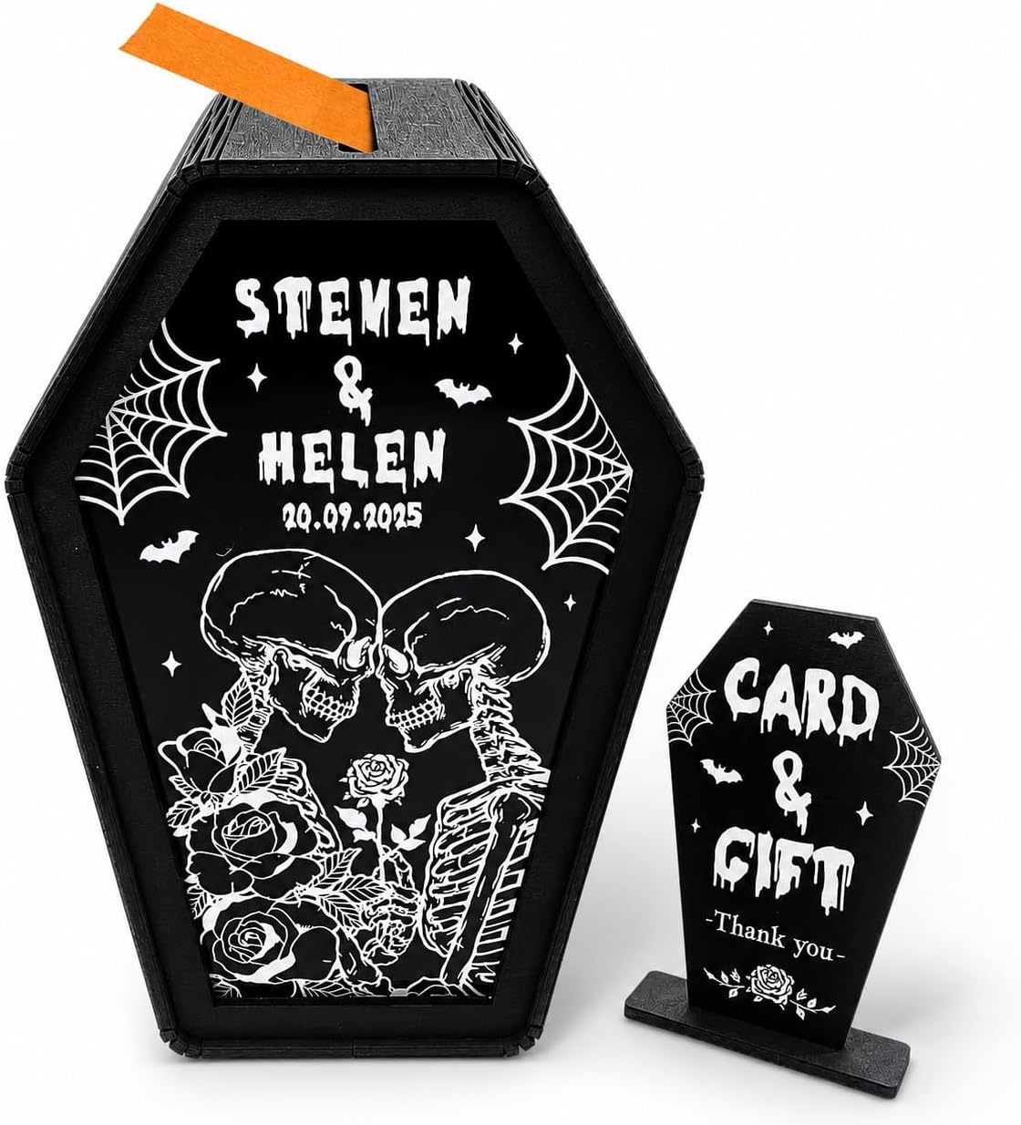 Card Box for Wedding, Halloween Gothic Coffin Money Holder with Slot