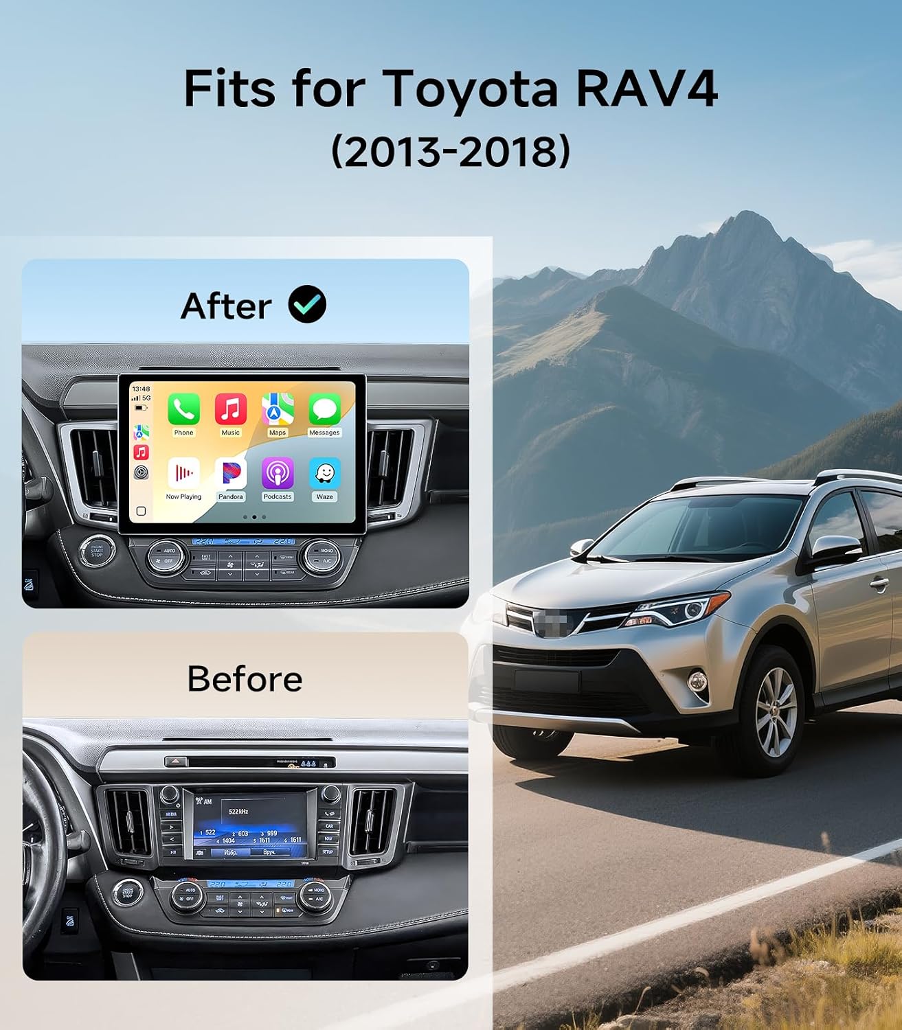 11.5" Car Radio for Toyota RAV4 2013-2018 - Wireless CarPlay Android Auto | 5G WiFi Touchscreen Stereo | GPS Navigation | Bluetooth FM/AM | HD Backup Camera