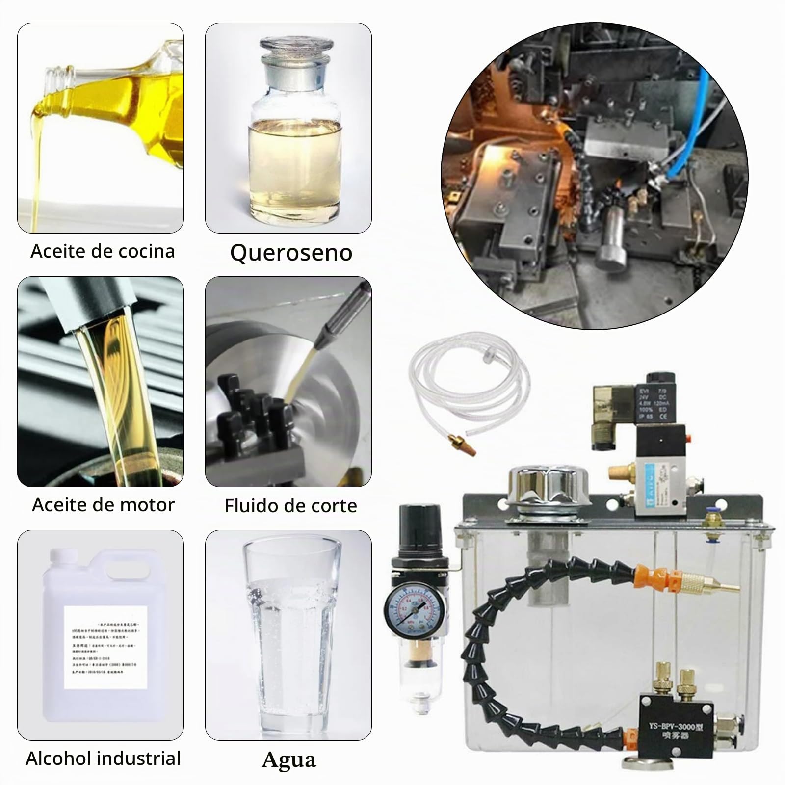 Sistema Pulverización Lubricante, 3L 24V Bomba Refrigerante Aerosol Rociador Niebla Aceite Para Tubería Aire Torno CNC Fresado Taladro Máquina Herramienta Completamente Sellada Rociador Enfriamiento