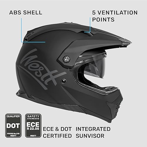 Miniatura 6 de Westt Casco deportivo dual de motocicleta todoterreno para adultos, casco de motocicleta de doble visera, casco de cara completa, ATV UTV, casco de