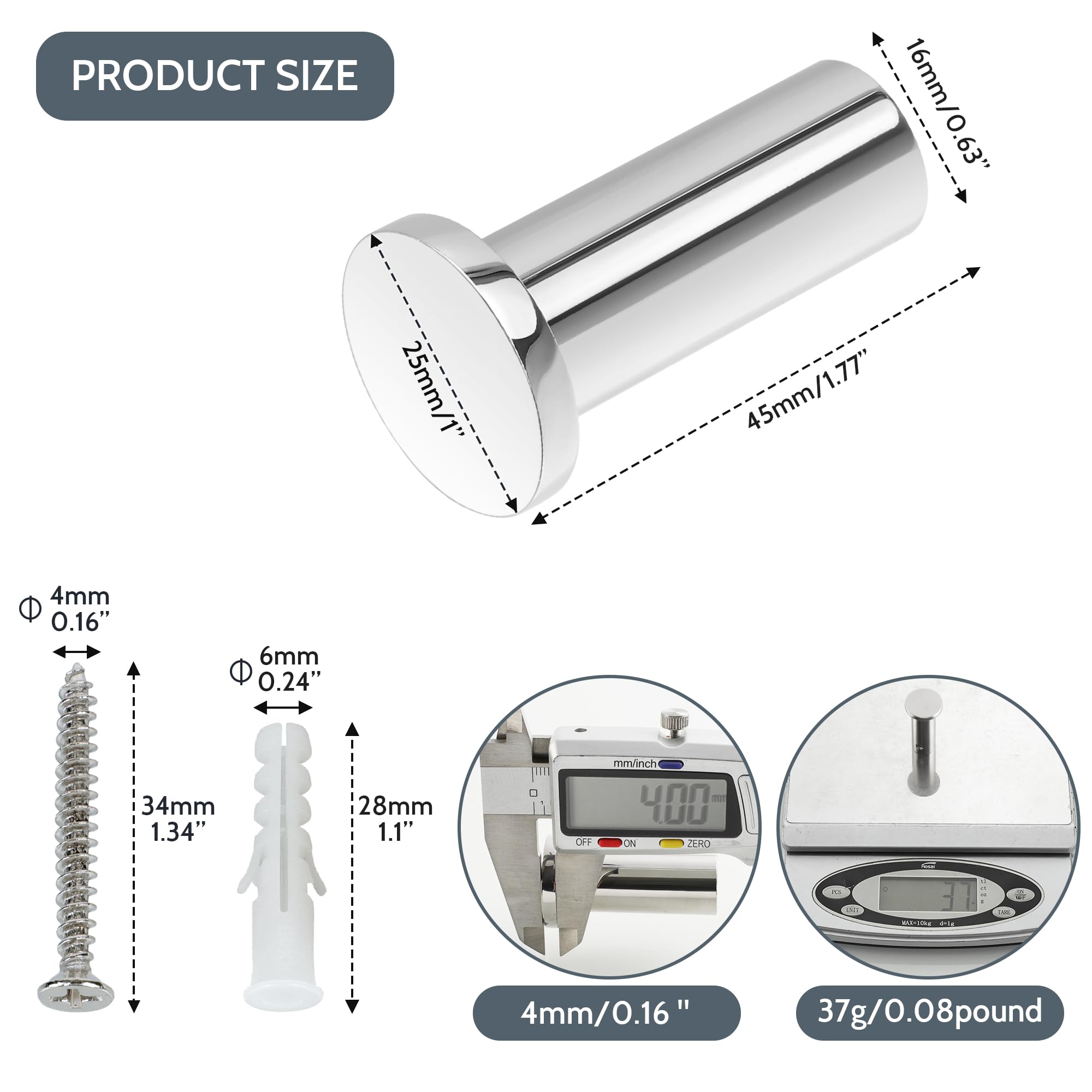 SAYAYO Crochets à Visser Patère Murale Ronde 45mm, Crochets Muraux En Acier Inoxydable, Robuste