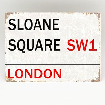 Sloane Square Metal Sign London Street Vintage Door Retro Wall Plaque Outdoor Decoration Plaque 8X12 inch