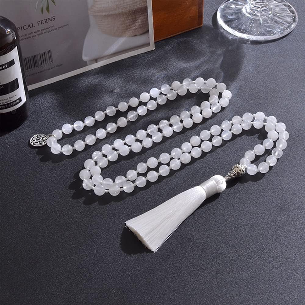 108 Mala Prayer Beads Necklace Natural Stones Meditation Yoga Jewery 108 Hand Knotted Japa Mala Beaded Long Tassel Necklace with Tree of Life Pendant for Men and Women - Image 2