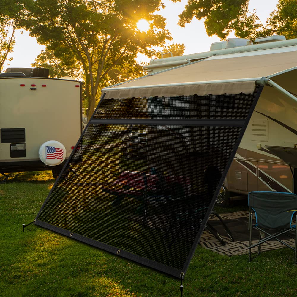 RV Awning Shade Screen with Zipper - Next Gen RV Awning Screen for Trailer Camper, UV Blocker Completed Kits. mesh Camper Sun shadeTrailer Awning Shade Screen (8'x13.25'-Side Shade)