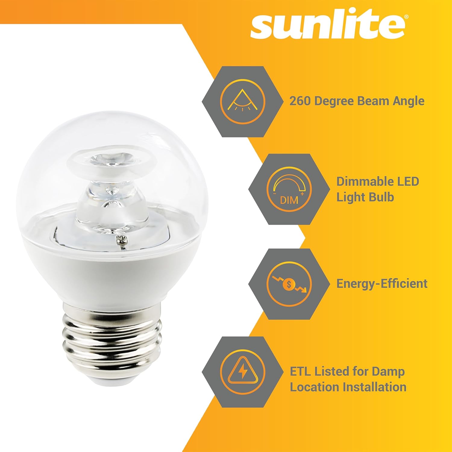 Sunlite G16 LED Dimmable Decorative Globe Vanity Light Bulbs, Clear, 5W (40W Equiv.), 350 Lumens, Medium E26 Base, Mirror Lights for Bedroom and Bathroom, 120V, ETL Listed, 3000K Warm White, 6 Pack