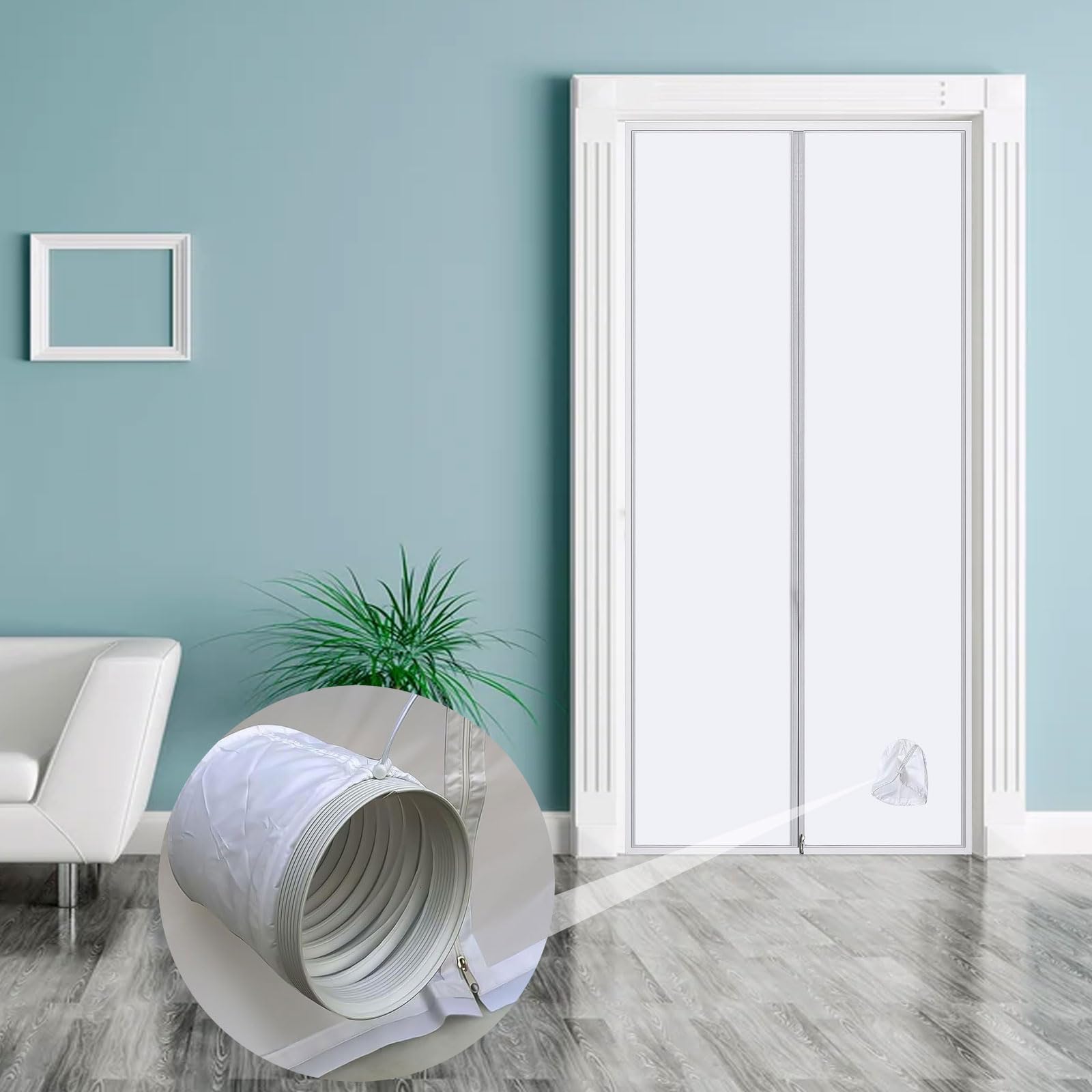 Joint de Porte pour Climatiseur Mobile, Joint de Porte pour Climatiseur avec Rallonge de Tuyau Cousue, Kit Calfeutrage Climatiseur Porte avec fermeture Éclair, Isolation Thermique en Été (90x210cm)