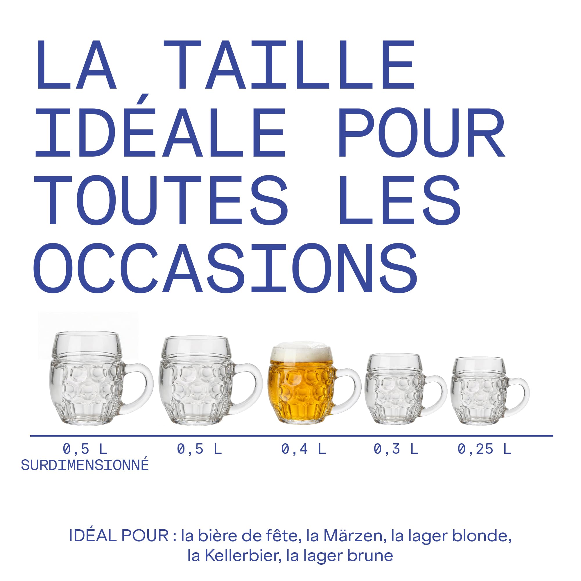 STÖLZLE LAUSITZ Oberglas Tübinger Augenkanne chope à bière 0,4l I lot de 6 pièces I verre à bière traditionnel à poignée I lavable au lave-vaisselle I haute qualité I résistants aux chocs