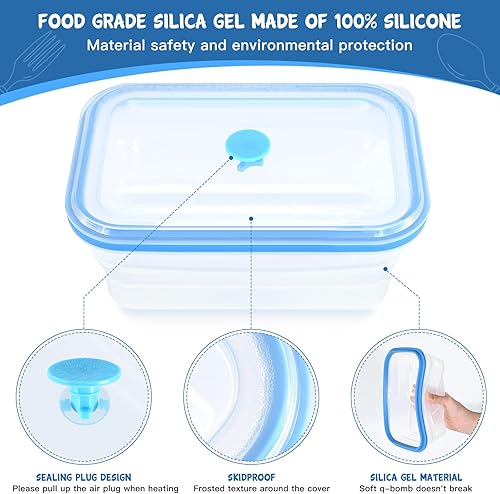 Miniatura 2 de Recipientes plegables para almacenamiento de alimentos, silicona premium, sin BPA, apto para microondas y horno con tapas, para viajes, campamento o