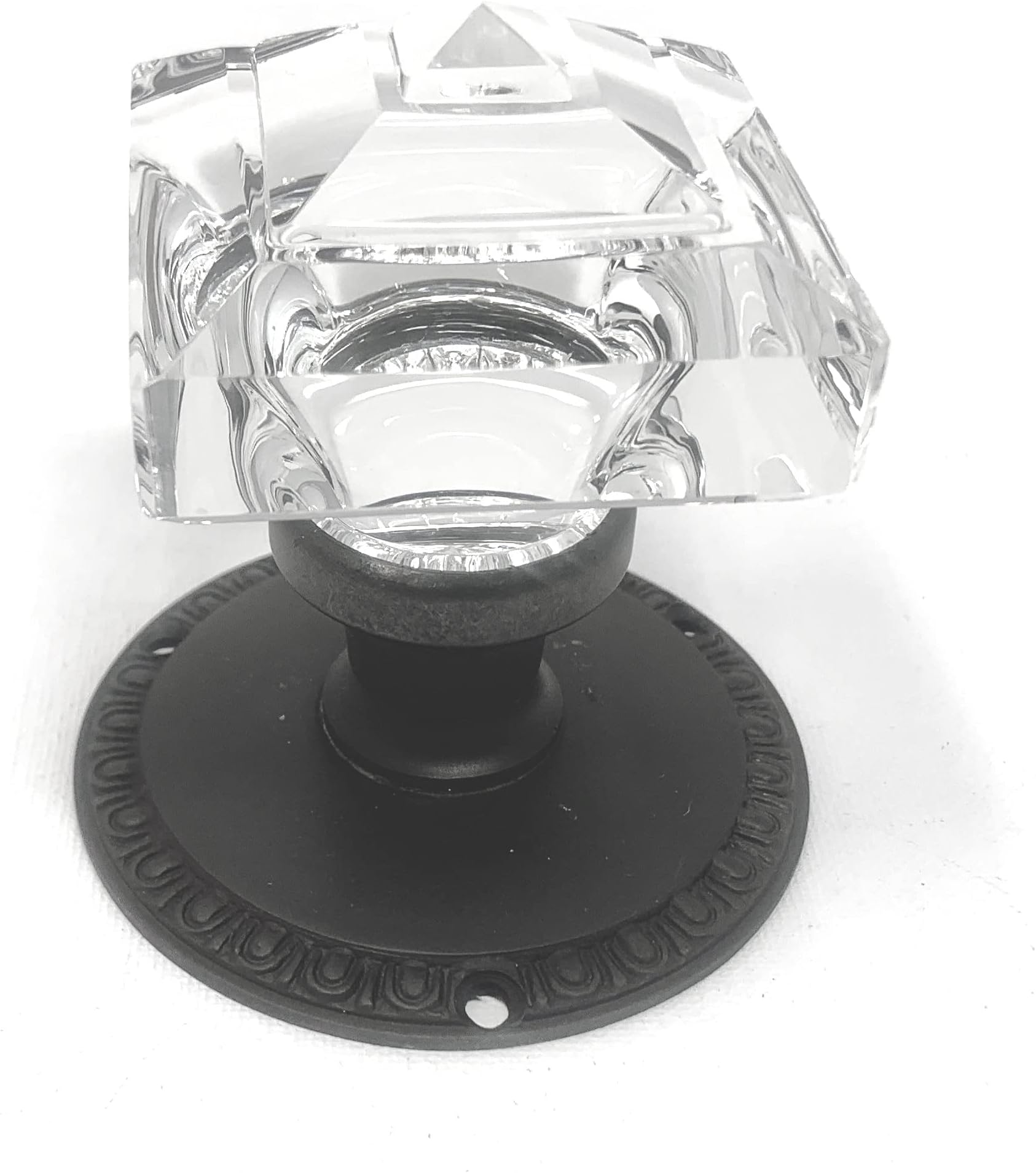 Exceptional Princess-Diamond Cut Crystal French Door Knob Mounts to Any Solid Surface with 3 Screws.