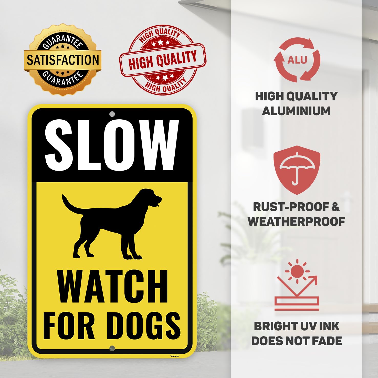 2PC Slow Watch for Dogs Sign, 18 x 12 Inches - Aluminum - Caution Slow Down Dog Crossing Pets At Play Sign — Amazon image 3