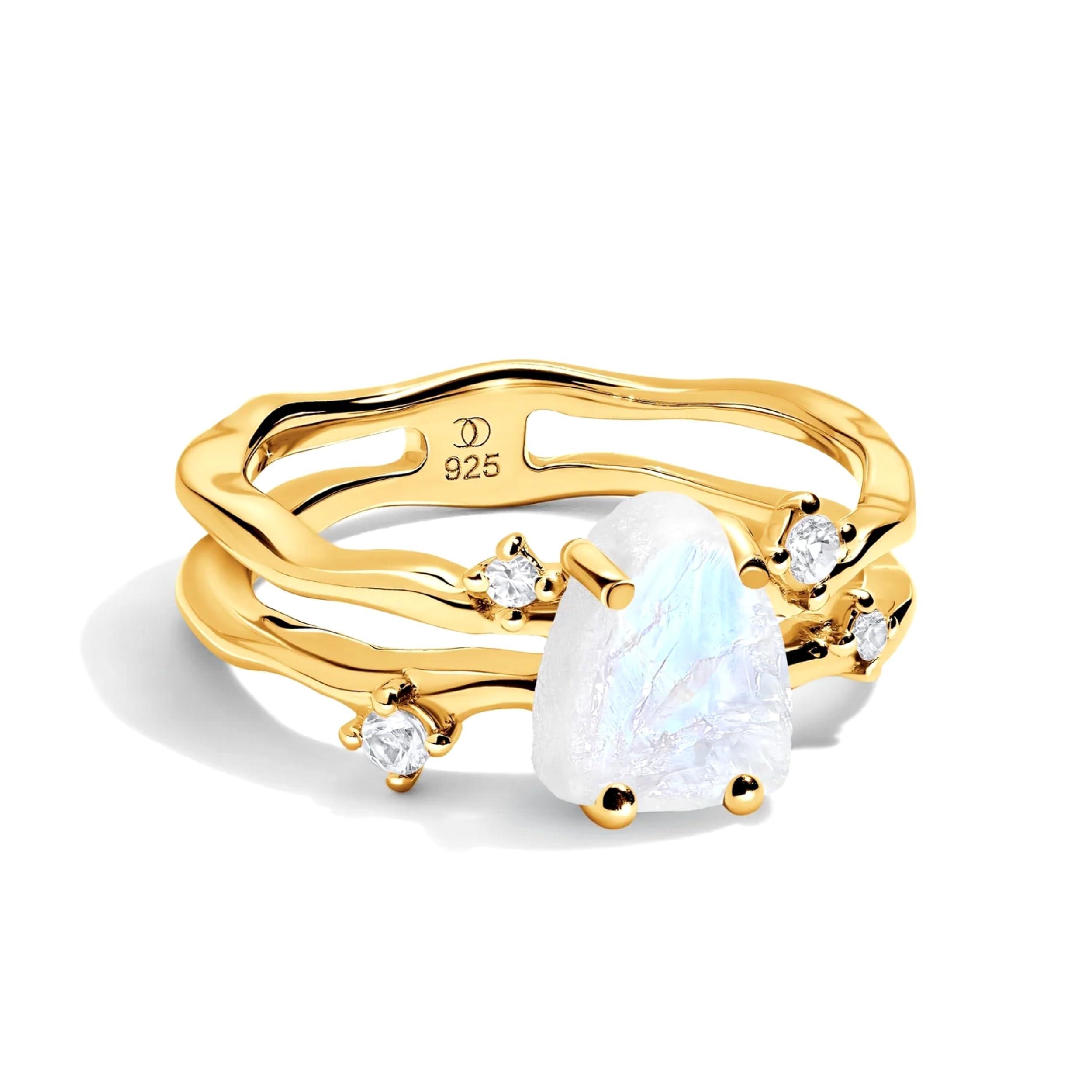 Moon Magic Authentic Moonstone Ring for Women | Amethyst, Aquamarine, Black Obsidian Ring Flow/Real 925 Sterling Silver | 18k Rose and Yellow Gold Raw