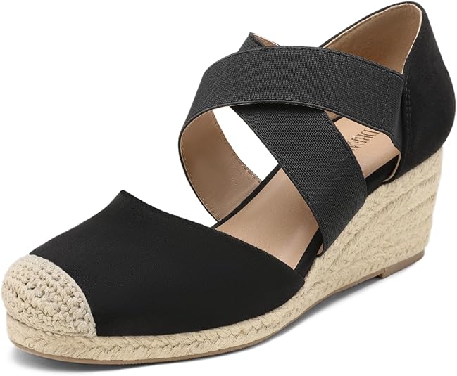 DREAM PAIRS Womens Close Toe Espadrilles Platform Slip on Elastic Criss Cross Straps Dressy Wedges Sandals
