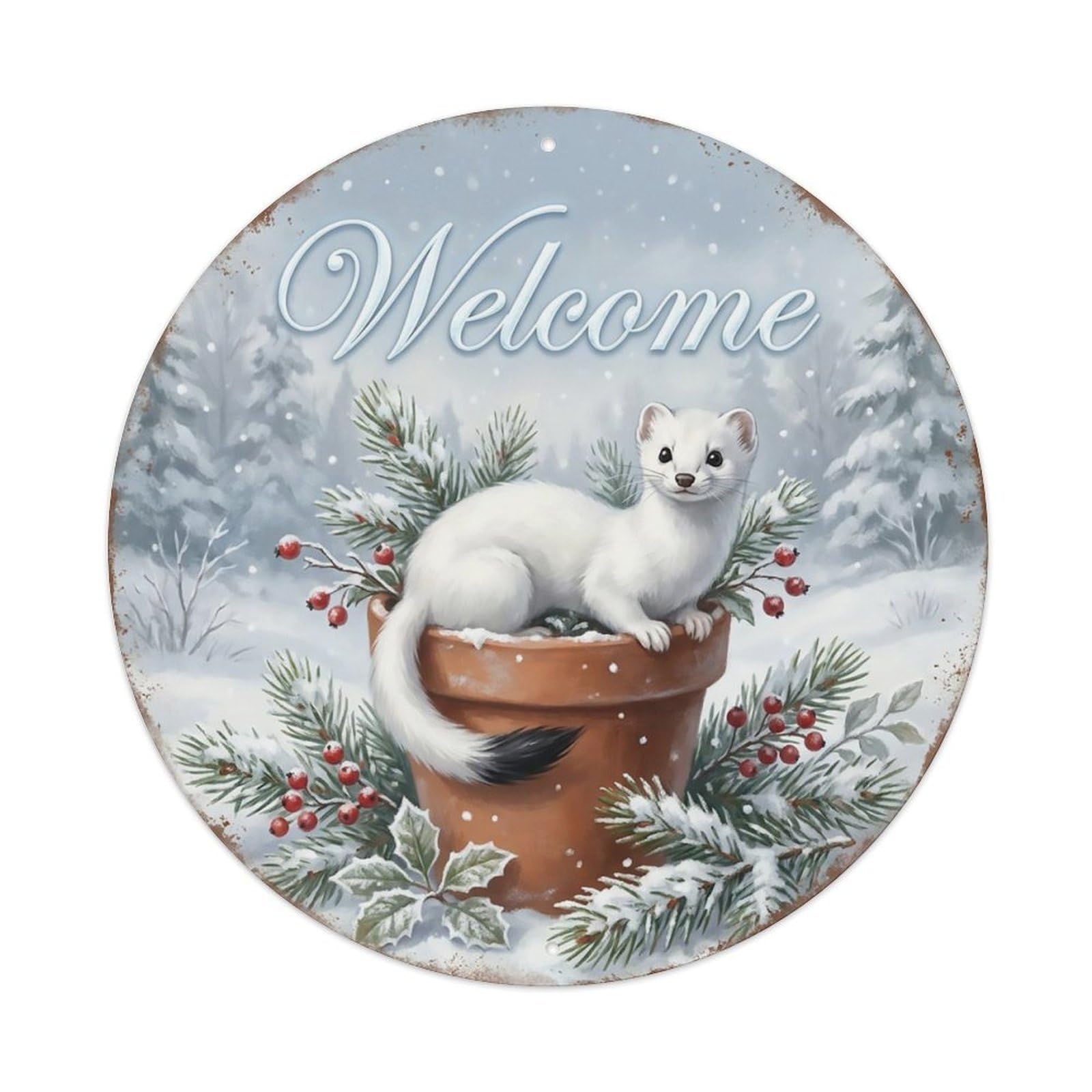 Welcome Weasel Snowy Stoat Metal Tin Sign