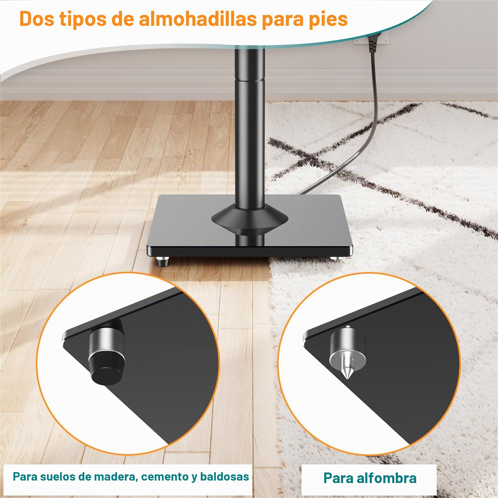 ELIVED Soporte universal para altavoces (altura regulable hasta 95 cm, con base de cristal y canal de cable interno para altavoces de estantería, capacidad de carga de 10 kg, 1 par), color negro