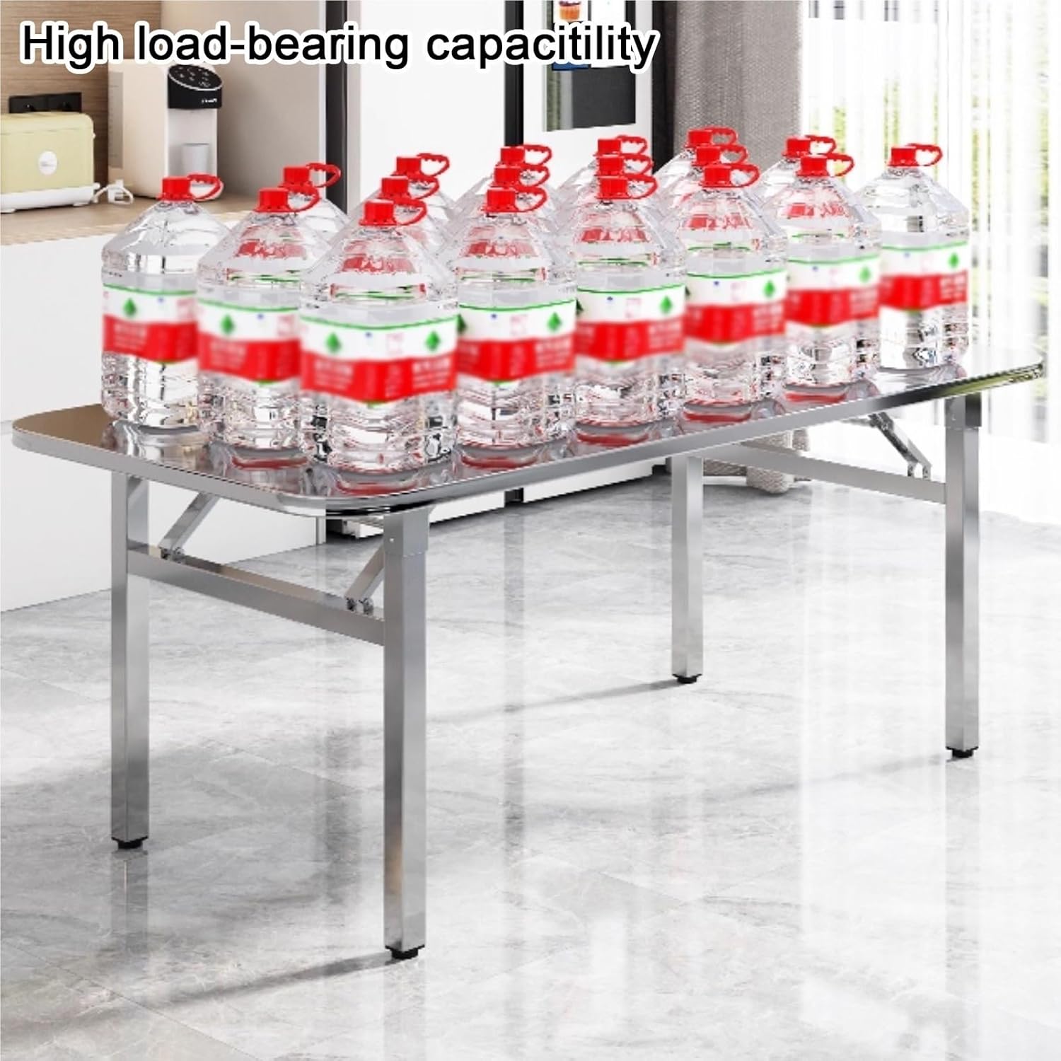 Rectangular Workbench Foldable Stainless Steel Work Table Curved Corners Dual Springs Thickened Tabletop Fully Welded Joints H72/80/90cm Silicone Feet Brushed Finish