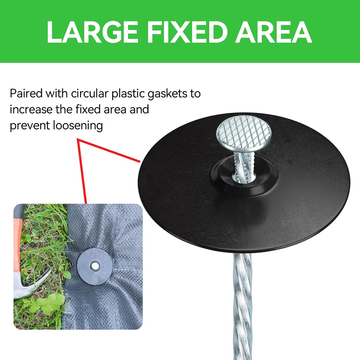 8 Inch Heavy Duty Landscape Stakes with Gasket Caps - 100 Sets Galvanized Spiral Garden Spikes Kit for Securing Weed Barrier Fabric, Artificial Turf, Tent and More