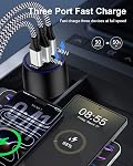 USB C Car Charger, 3-Port Super Fast Charging Cigarette Lighter Adapter for iPhone 17 Pro/Air/16/15/14/13/iPad, USBA & USBC Multiport Car Phone Charger Accessories for Samsung S25/S24 FE/S23/S22/A17