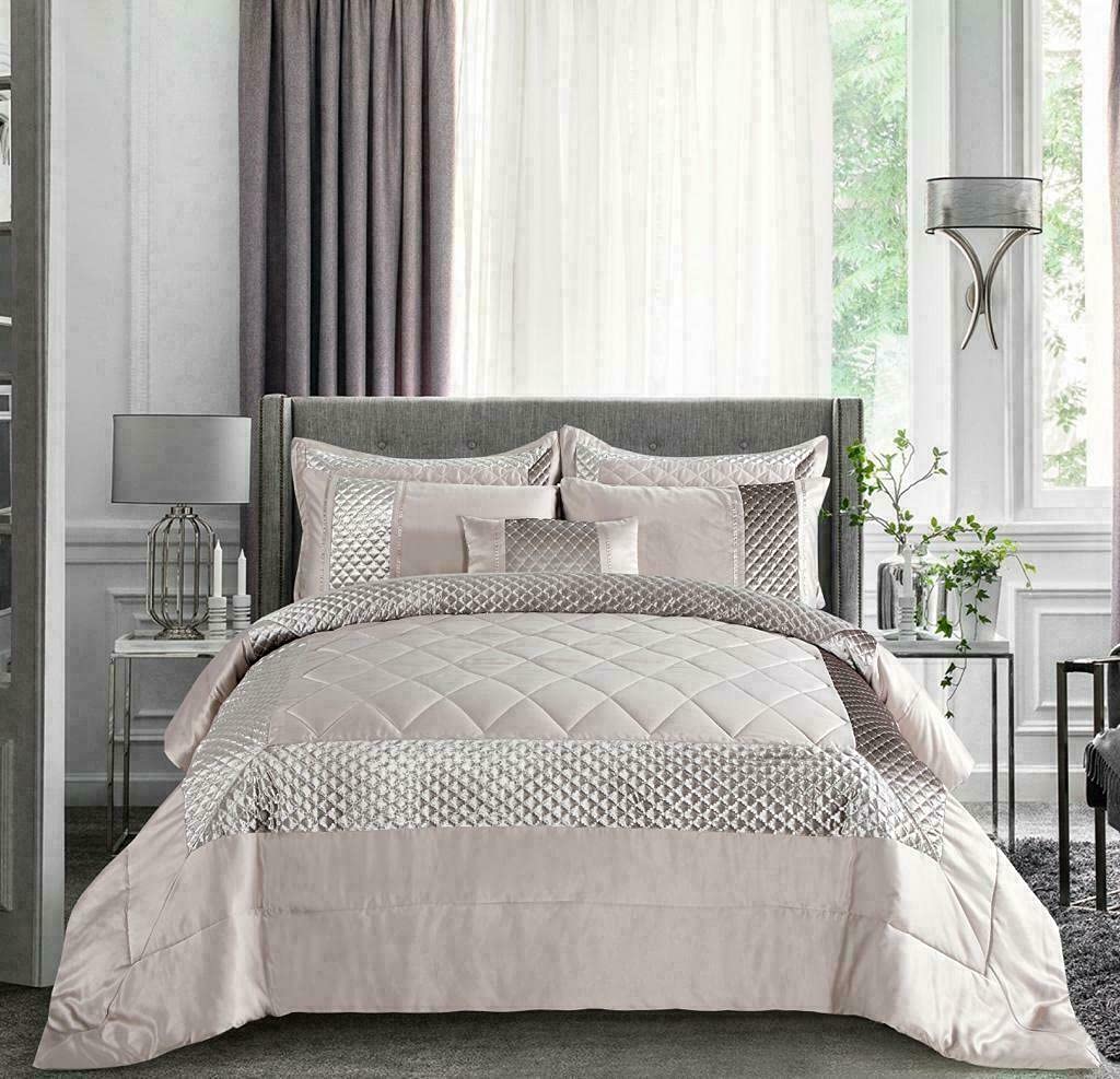 Bedspread Atlanta Velvet Quilted Bedding Set Sequins Design With Pillow Shams (Mink, Double)