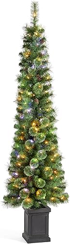 Vista 201 de Glitzhome Prelit Christmas Tree, 6ft Flocked Artificial Christmas Tree Serene Snowscape Fir with 300 Warm White Lights for Home, Office, Party