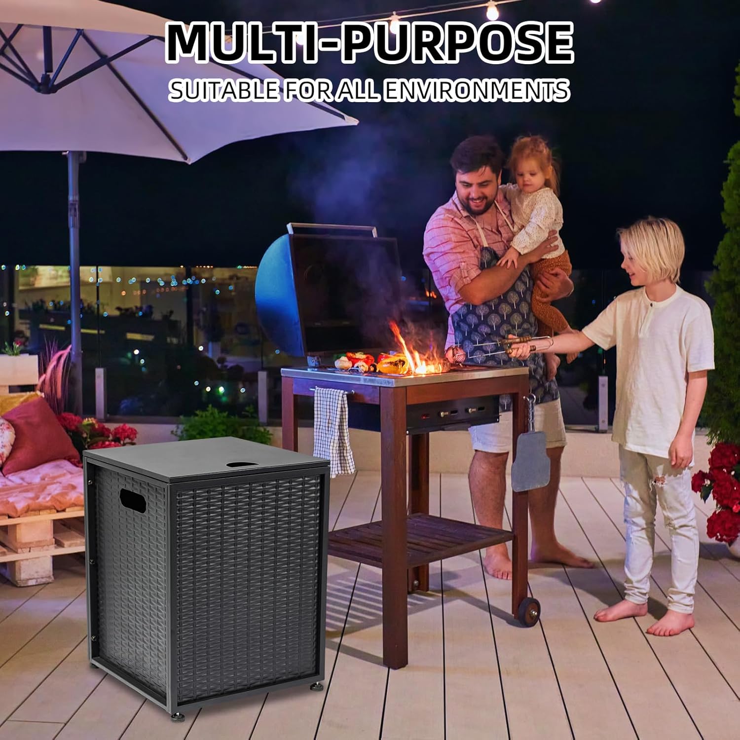 20 LB Propane Tank Cover Table with Side Handles，Sturdy 16 Inch Propane Tank Holder with Adjustable Foot Pads，Outdoor Gas Tank Cover for Patio, Deck & Backyard- Black