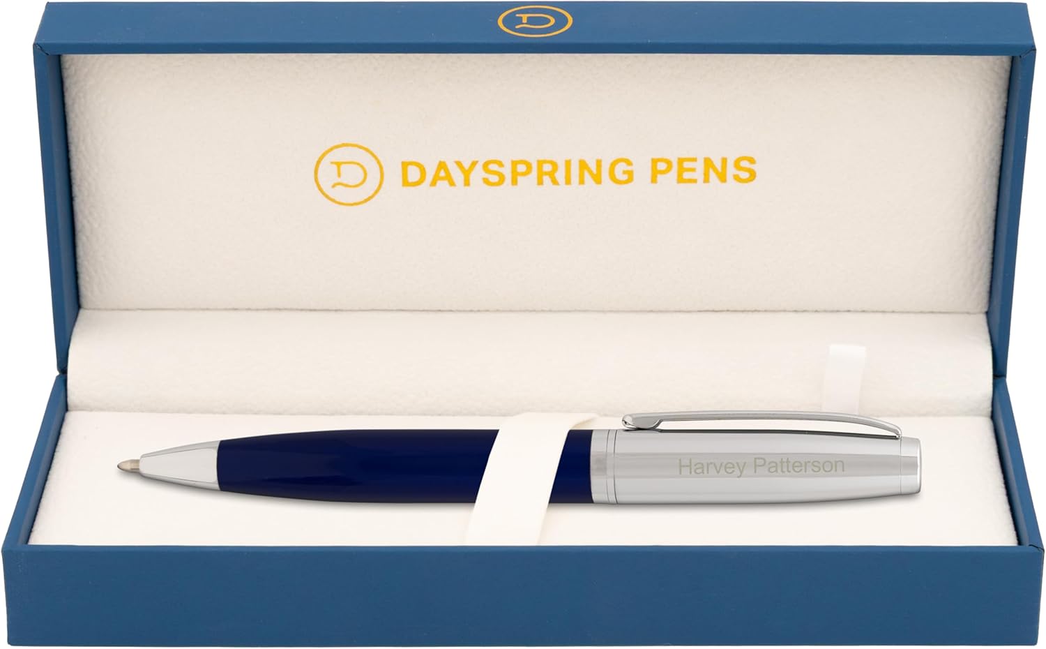 Dayspring Pens Abingdon Ballpoint Pen, Blue with Chrome Cap, Custom Engraved — Graduation, Promotion, Office, or New Hire Gift