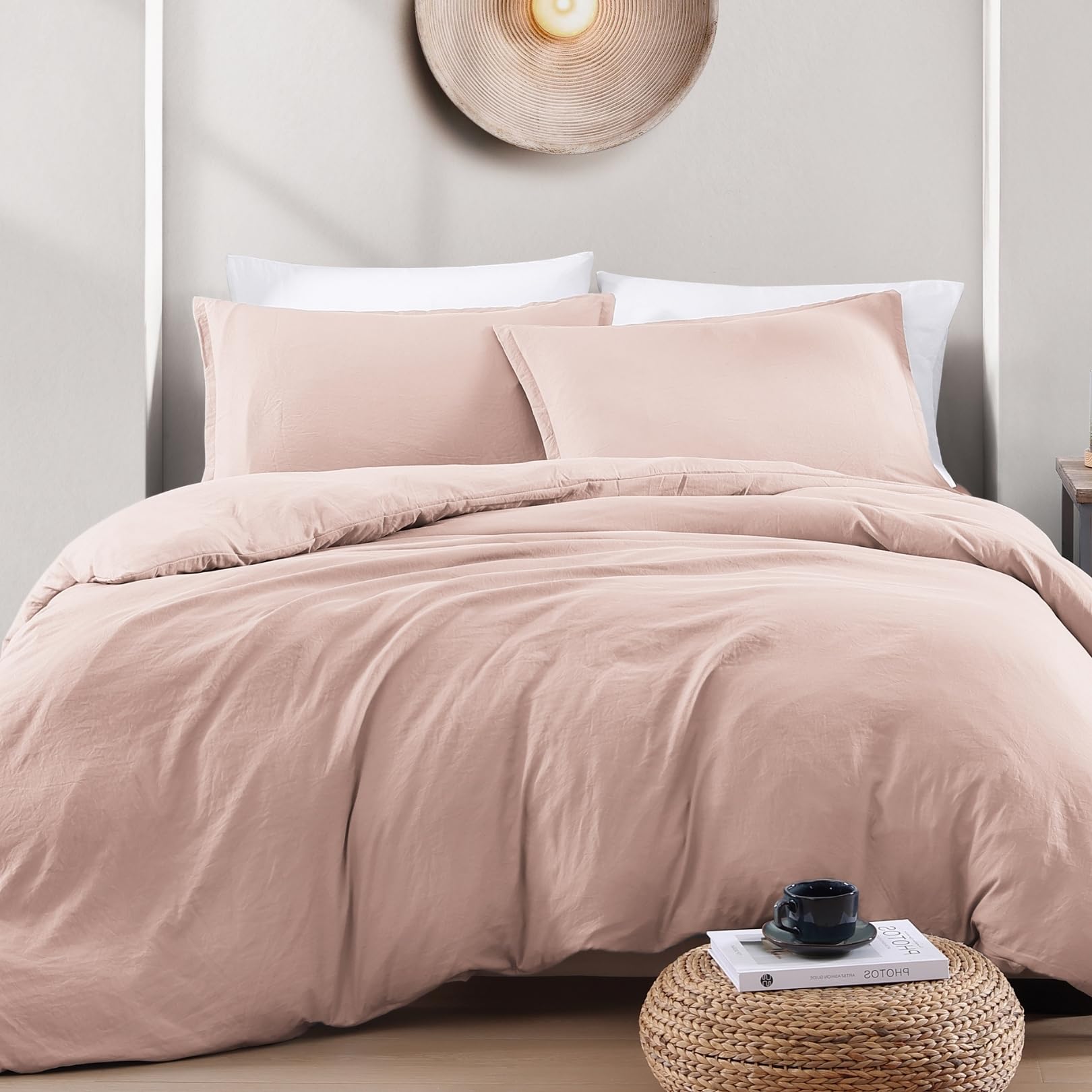 LANE LINEN King Duvet Cover Set 3 Piece - Prewashed Soft Brushed Microfiber Bedding with Zipper - Includes Duvet Cover & 2 Shams - Sepia Rose