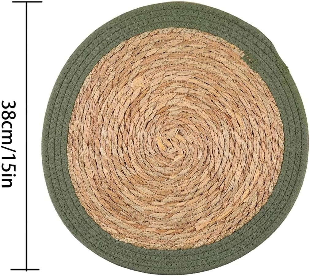 1/4pcs Straw Seagrass Round Woven Place Mats Vintage Houseold Handmade Braided Dinning Table Coaster Placemats(4pcs)