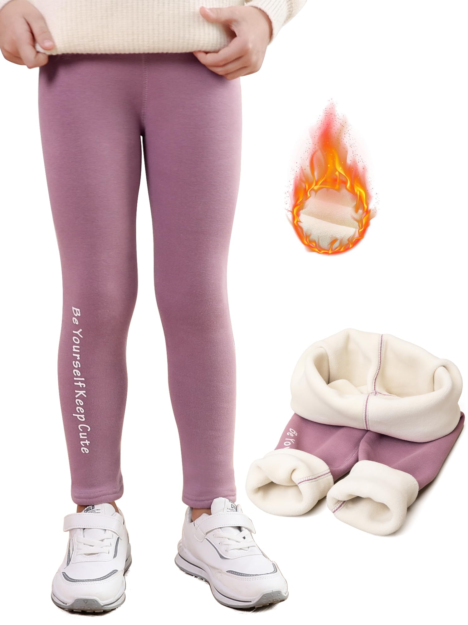 Vorvowry Thermolegging voor meisjes, zachte gevoerde stretch thermobroek, dikke knuffelwarme winterlegging voor kinderen, wit, 150