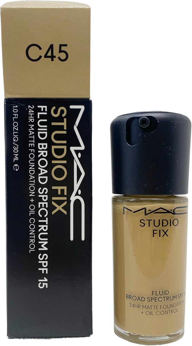 MAC Studio Fix Fluid SPF15 24hr Matte Foundation + Oil control - C45 (Medium beige with a olive undertone for medium skin) 1 Fl Oz/30 mL