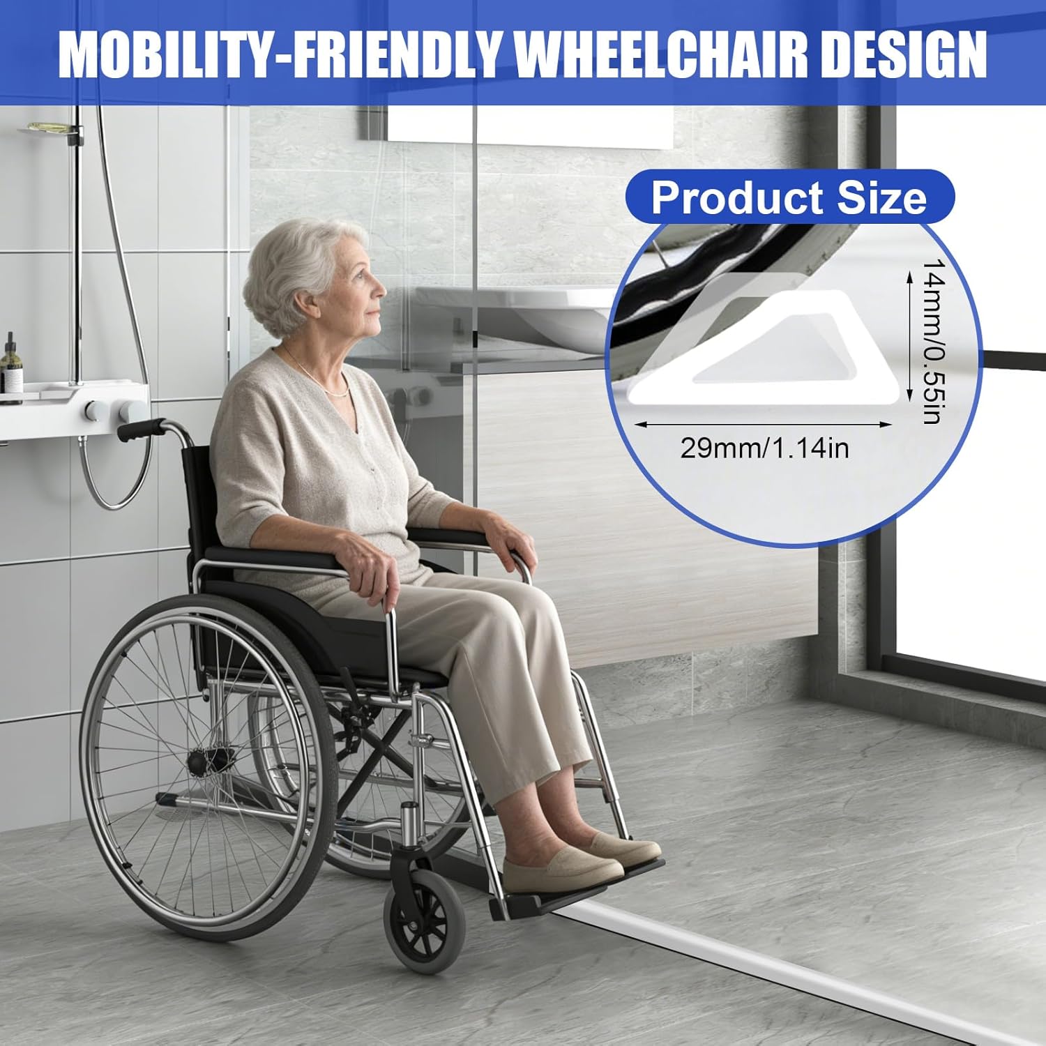 Self Adhesive Shower Threshold Water Dam Waterproof Flexible Silicone Customizable Easy Install Prevents Water Leakage Slipping Wheelchair Accessible (Transparent, 118inch)