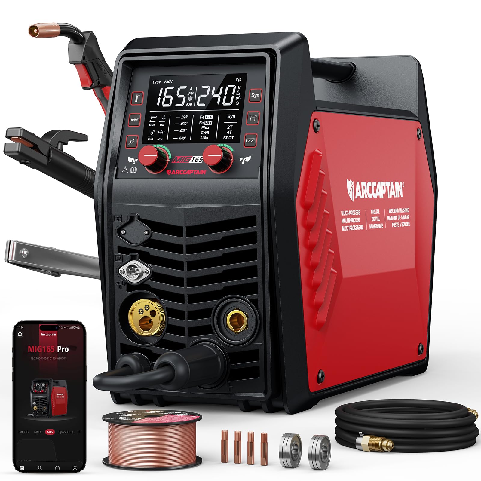 ARCCAPTAIN MIG165 Pro MIG Welder Machine 165A 120V 240V 6-in-1 Multiprocess