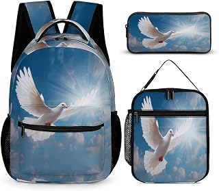 Holy Spirit White Dove1 Funny Backpack 3 Piece Set Daypack with Lunch Bag And Pencil Case for Outside Activities Travel