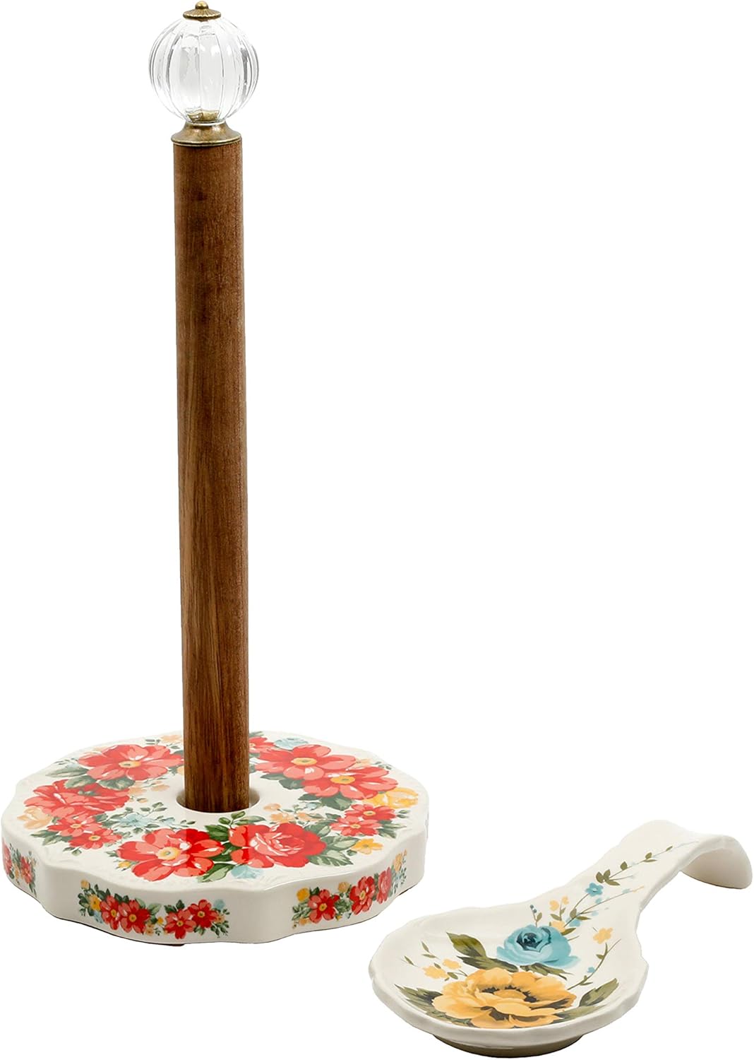 The Pioneer Woman Vintage Paper Towel Holder w/ Rose Shadow Spoon Rest