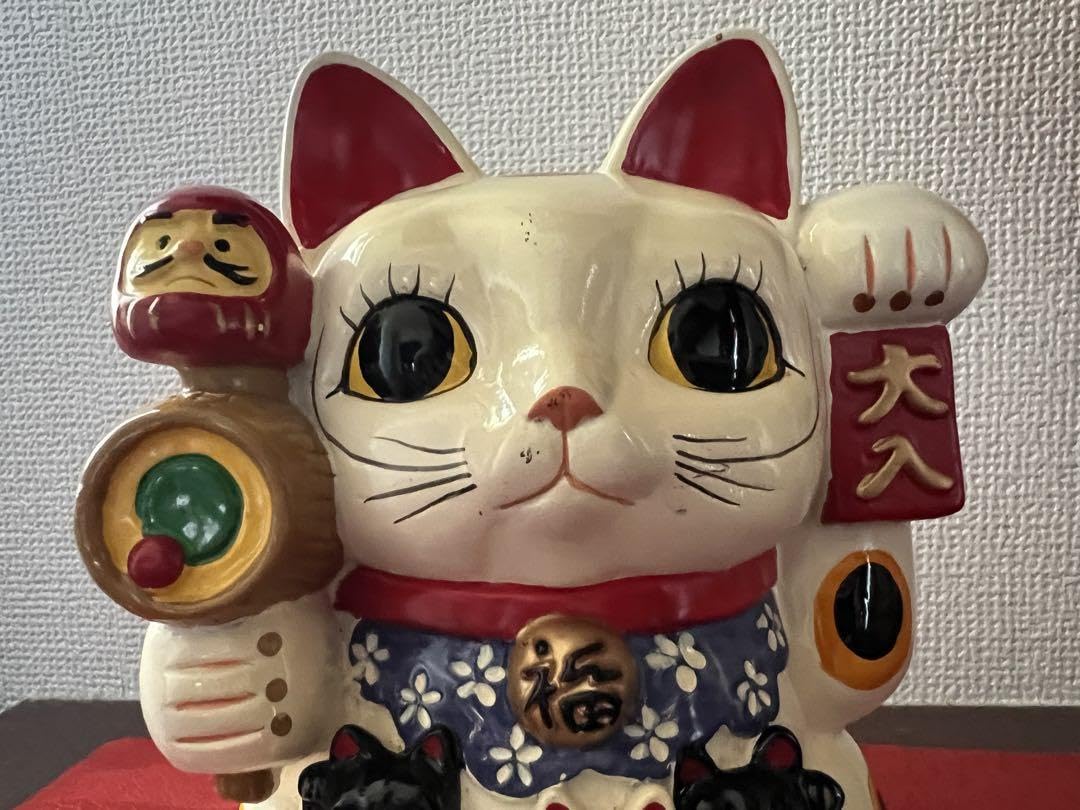 古い招き猫 土人形　三毛猫　希少品　アンティーク　縁起物　金運　恋愛運　ペア 招き猫 三毛猫・縁起物 / 京都の人形・こけし・和雑貨通販│木村