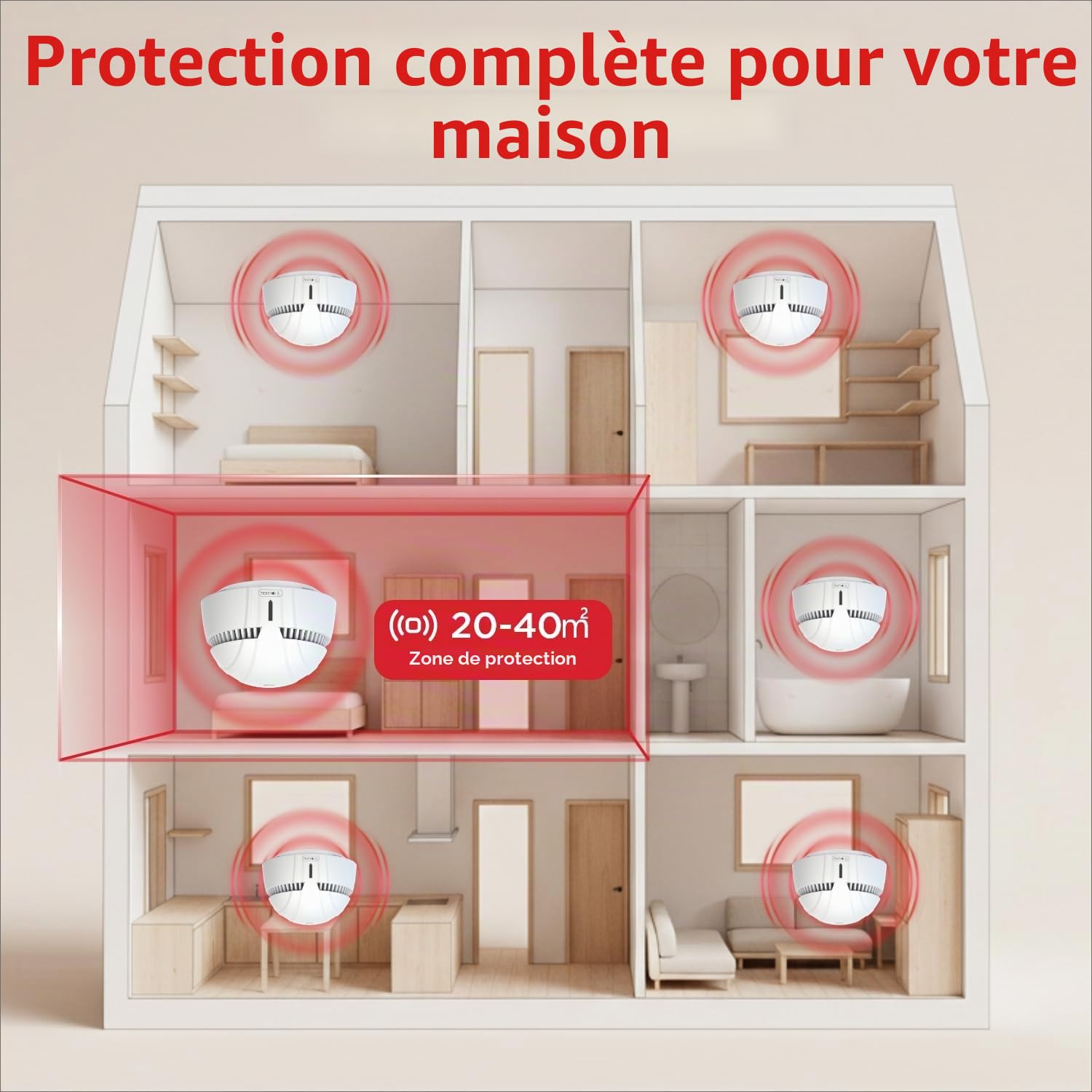 DAYTECH Mini Detecteur de Fumée avec 10 Ans Pile– Installation Facile Alarme Incendie détecteur fumée sans Percage avec Support Magnétique, Idéal pour Maison, Appartement et Location (Lot de 4)