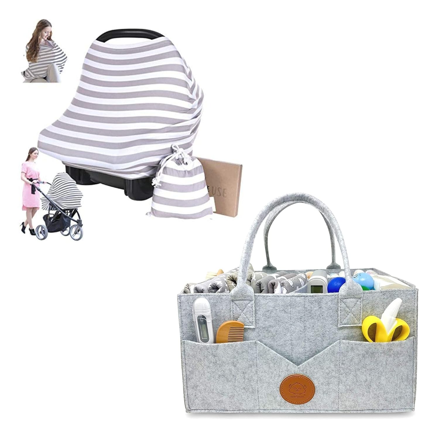 KeaBabies Car Seat Covers for Babies and Baby Diaper Caddy