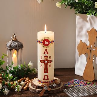 Nuanchu 1 Set Catholic Prayer Candle Unfinished DIY Christmas 2026 Lamb of God Paschal Candle Cirios Religiosos Catolicos Religious Alpha Cross Sheep Baptism Church Cirio Pascual Sirios Catolicos