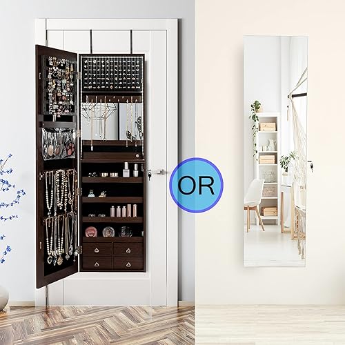 Miniatura 2 de CHARMAID Armario de joyería con tira LED con espejo de longitud completa de 47.2 pulgadas de alto, organizador de joyas montado en la paredpuerta