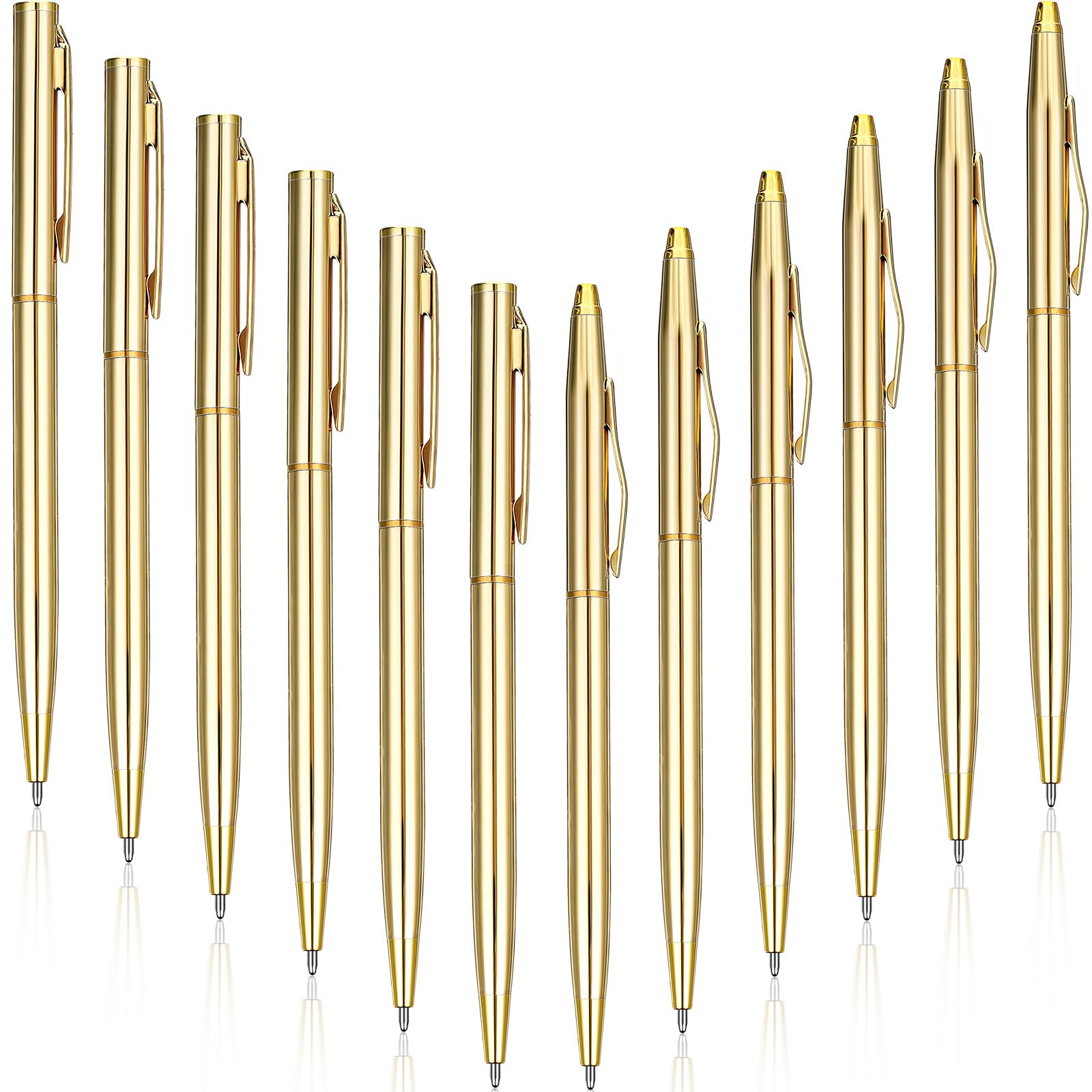 Fuutreo 12 Pack Gold Pens Bulk Gold Metal Slim Ballpoint Pens Retractable Black Ink 1.0 mm Ballpoint for Wedding Business Office Writing Supplies