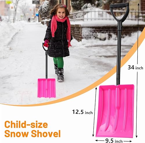 Miniatura 2 de Pala de nieve para niños, hoja de plástico gruesa duradera con mango de metal, agarre en D cómodo, pala de nieve de 32 pulgadas para niños de 3 a 12