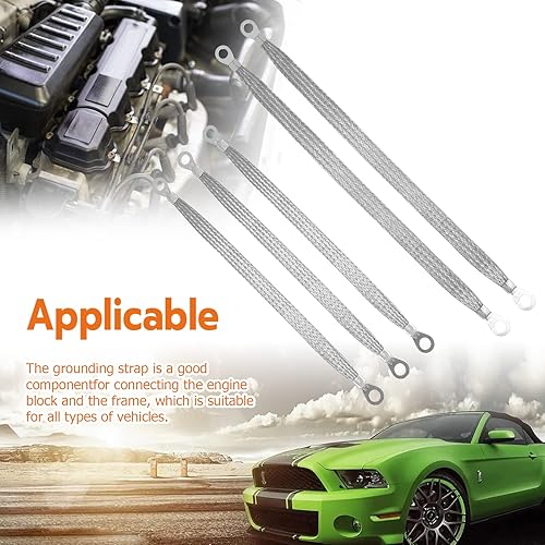 Miniatura 5 de Correa de tierra de cobre trenzada plana universal, 3 piezas de 10 x 1/2 pulgadas y 2 piezas de 13 x 1/2 pulgadas, kit de correa de tierra de motor